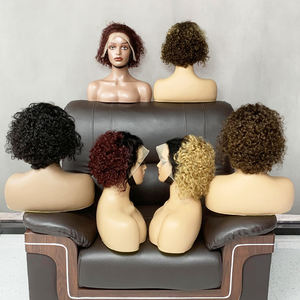 Perruque courte en cheveux humains 100% naturels, boucles pixie, dentelle transparente 13X4, cheveux vierges pour femmes noires - Product Image 1