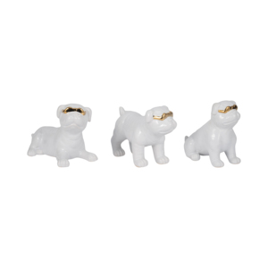Statuette di Bulldog, Scultura Moderna in Ceramica Bianca con Baffo Dorato, Decorazione per Casa, Soggiorno, Mensola, Tavolino, Ufficio - Product Image 2