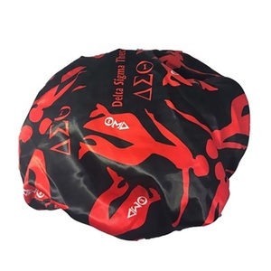 LOGO personnalisé Deux couches 12.6 "Diamètre <span class=keywords><strong>Rouge</strong></span> Satin Sigma Theta Symbole Grec Delta Hairbonnet <span class=keywords><strong>Rouge</strong></span> DST Signature Sorority Bonnet - Product Image 4