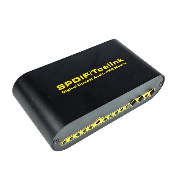 4x2 Digital Optical Audio Switch Box DTS/PCM Support IR Control SPDIF Toslink Matrix Metal Construction 4-in-2-Out Remote Black