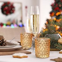 Ensemble de 24 bougeoirs en verre doré SHMILMH pour bougies chauffe-plat, diamètre 2,17 po, hauteur 2,67 po, vente en gros, décoration de mariage et de maison, pour table