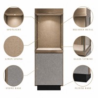 Vitrine de présentation de bijoux en métal texturé gris moderne sur mesure avec éclairage LED pour colliers et bagues