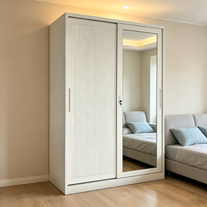 Nuovo Design <span class=keywords><strong>Armadio</strong></span> in Acciaio con Ante Scorrevoli Goffrate e Specchio Intero per Camera da Letto, Armadi Metallici con Serratura - Product Image 1