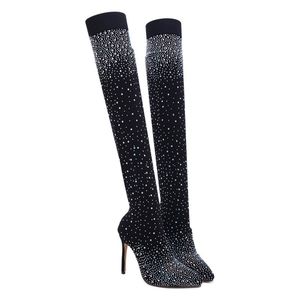 Vente en gros Black Diamond <span class=keywords><strong>Bottes</strong></span> longues pointues au genou <span class=keywords><strong>Chaussettes</strong></span> hautes mode pour femmes - Product Image 1