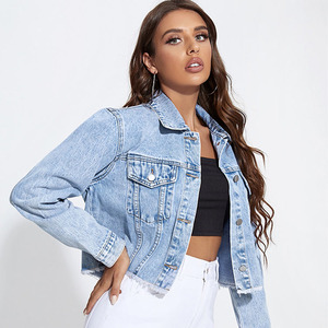 Nouvelle mode <span class=keywords><strong>veste</strong></span> <span class=keywords><strong>en</strong></span> <span class=keywords><strong>jean</strong></span> pour femmes printemps automne col camionneur Denim <span class=keywords><strong>Jean</strong></span> <span class=keywords><strong>veste</strong></span> femmes bleu clair Denim <span class=keywords><strong>veste</strong></span> fille - Product Image 4