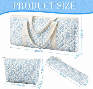 3 Pcs Empty <b>Mahjong</b> Bag <b>Set</b> Thickened Blue Floral Quilted Carrying Bag <b>Set</b> with Two Wrappers Card Bags <b>Mahjong</b> Racks - Product Image 2