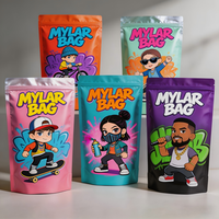 Sachet plastique anti-odeur personnalisé 3,5g avec fenêtre à fermeture éclair, diverses couleurs, pochette d'emballage alimentaire, sac en Mylar découpé, sac holographique