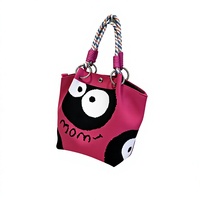 Tas Tote Rajut Desain Khusus Motif Kartun Bahan Poliester, Tas Selempang Kasual Terlaris, Serbaguna, Kapasitas Besar