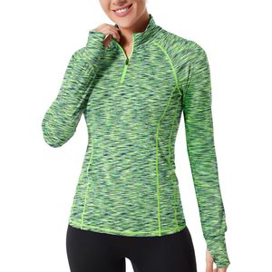 Custom Womens Quarter Zip Long Sleeve Workout <b>Top</b> Breathable Yoga Running Pullover - Product Image 2