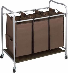 3 Section <b>Laundry</b> Sorter with Rolling Wheels, 3 <b>Bag</b> <b>Laundry</b> Hamper Cart and Removable <b>Bag</b> with 4 Side Pockets for Extra Storage - Product Image 3