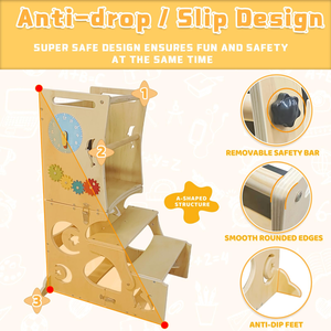 เก้าอี้เด็กทรงหอคอยไม้แบบมอนเตสซอรี่ พร้อมกระดานดำถอดได้ สำหรับการเรียนรู้ การยืนทานอาหาร และใช้ในห้องน้ำ - Product Image 2
