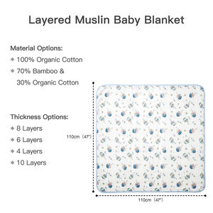 Großhandelspreis Auf Lager: 6-Lagen-Spucktuch aus 100 % Bio-Baumwolle, Super Weich, Neugeborenen-Decke, Steppdecke, Baby-Musselindecken - Product Image 2