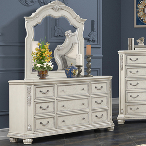 Ensemble de meubles de chambre à coucher en bois massif brun antique - Lit king size sculpté orné et commode - Product Image 3