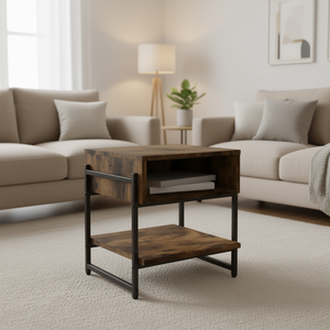 Smoked Oak Engineered Wood Coffee <b>Table</b> With Storage Metal Frame Industrial Style Living Room Furniture - Product Image 2