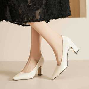 Escarpins à bout pointu en cuir verni, talon carré de 5 à 8 cm, chaussures de bureau, couleur unie, tendance mode - Product Image 2