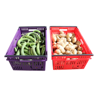Caisse en plastique perforée, recyclable, ventilée, pour légumes et fruits, empilable, pour déménagement, avec poignée