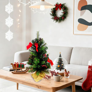 Mini Árbol de Navidad Artificial de Escritorio de 24 Pulgadas con Lazo y Bayas Rojas, Piñas, Alta Calidad, Ecológico, para el Hogar, Dormitorio, Fiesta - Product Image 6