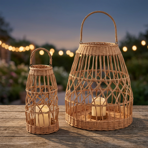 Rattan <b>Lantern</b> <b>Candle</b> Holder Handmade Natural Woven Cylindrical Shape Eco Friendly Home Decoration - Product Image 1