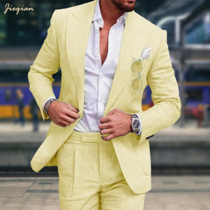 <span class=keywords><strong>Costume</strong></span> sur mesure pour <span class=keywords><strong>homme</strong></span> en lin mélangé 2 pièces : léger, respirant, polyester et lin pour <span class=keywords><strong>mariage</strong></span> d'été, plage, cérémonie, bal, vacances - Product Image 3