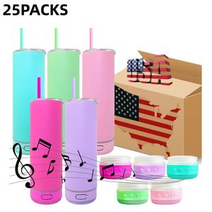 25 Packs Matt Macaron 20Oz Speaker <b>Music</b> Tumbler With Colored Straw for Uv Dtf Wraps Heat Press Printing - Product Image 1