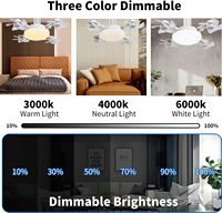 Ventilateur de plafond avec lumière LED 3 couleurs, télécommande, variateur d'intensité, 4 têtes pliables, douille E27, pour chambre, cuisine, garage
