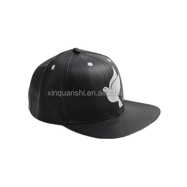 New Product Leather Embroidered Logo Adjustable Flat Baseball Cap