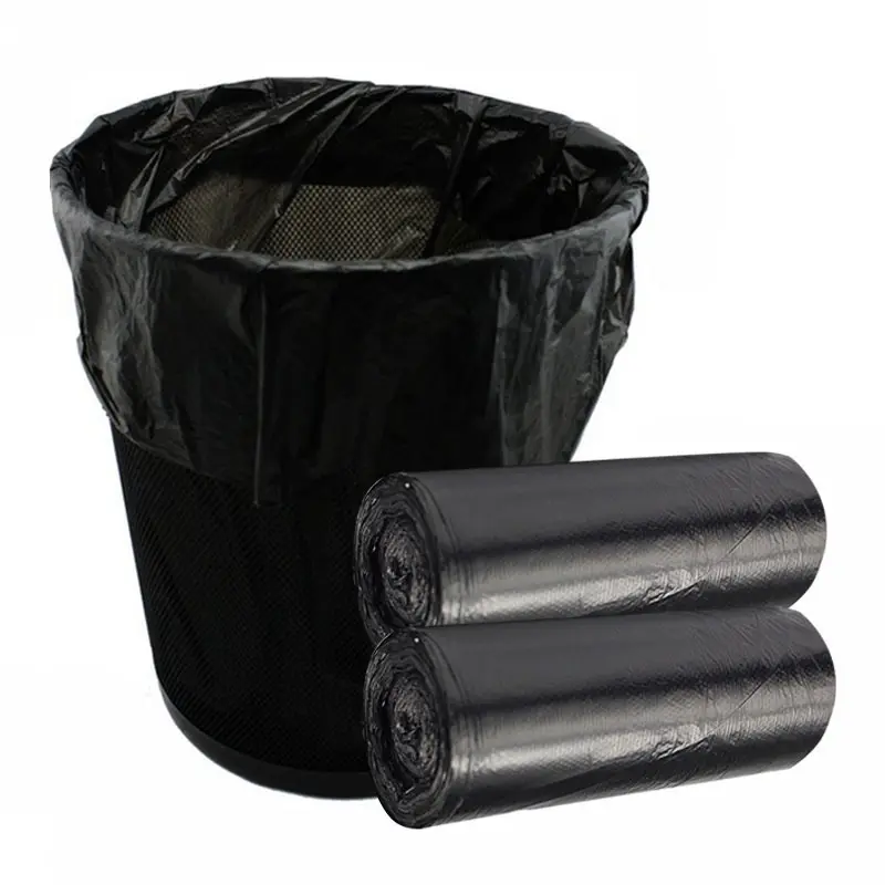 Bolsas de plástico de basura desechables ecológicas de almidón de maíz negro biodegradable para el hogar, cocina, dormitorio, logotipo personalizado