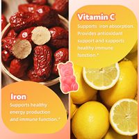 Gummies sans sucre OEM au fer et à la vitamine C saveur framboise pour la santé cellulaire, le soutien immunitaire et l'absorption des minéraux