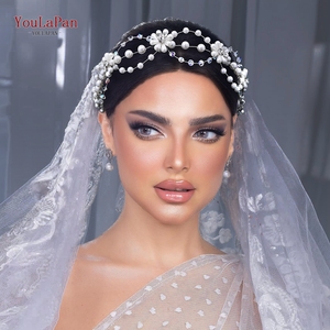 YouLaPan Accesorios para el cabello de cristal para <span class=keywords><strong>boda</strong></span>, tocados de flores de perlas hechos a mano, accesorios para el cabello con diamantes de imitación y cintas HP625 - Product Image 5