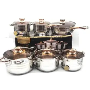 5 lớp đáy đôi thép không gỉ kính nắp Fry Pan nấu ăn chậu Cookware Set