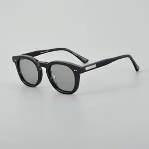 2023 Hoge Kwaliteit Japanse Acetaat Doorschijnende Vierkante Frame Zonnebril Retro Dik Frame Lichtgele Zonnebril Voor Mannen Vrouwen