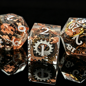 Nouvel ensemble de dés en résine à engrenages mécaniques steampunk, dés polyédriques complets pour D&D et jeux de table - Product Image 3