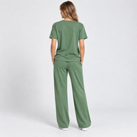 Ensemble deux pièces pour femme en coton biologique, t-shirt et pantalon vert, marque privée personnalisée, faible MOQ, fabricant en gros