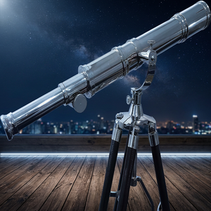 Telescopio Náutico Vintage de Latón de 65'' con Binoculares 12X, Garantía de 1 Año, Trípode Ajustable con Acabado Cromado y Base de Madera - Product Image 3