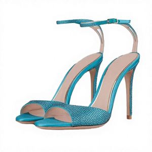 Sandales grande taille pour femmes à bride unique, bout rond, sexy, à bout ouvert, avec strass, talon fin et très haut - Product Image 1