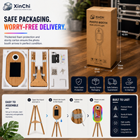 Photo Booth Oval Kayu untuk iPad, Kamera HD, Printer DNP, All-In-One, 4 Mode Pencahayaan, Mudah Dipasang, Kios Selfie
