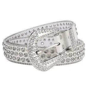 Western Cowboy Strass Cristal Ceinture Cloutée Brillant Bling Bling Diamant Punk Ceinture Pour La Mode Dames