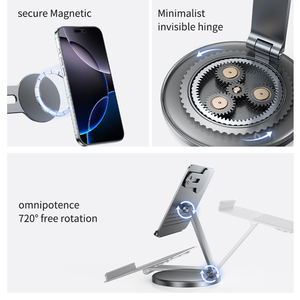 Nouveau <span class=keywords><strong>support</strong></span> de tablette en alliage d'aluminium, base pivotante à 360°, <span class=keywords><strong>support</strong></span> de téléphone pliable à double écran, <span class=keywords><strong>support</strong></span> de bureau réglable avec tête magnétique X97 - Product Image 4