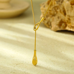 时尚18k镀金不锈钢项链奢华蛇链无光泽泪滴长链项链 - Product Image 2
