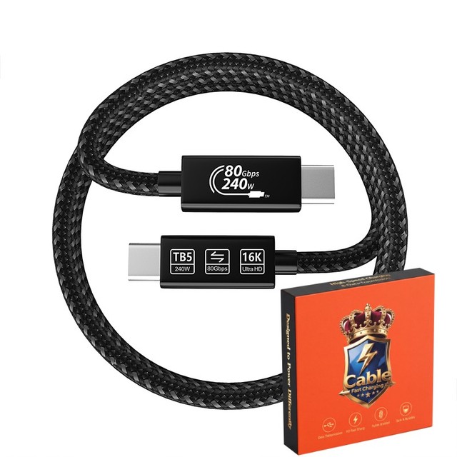 80G High Speed USB-C Thunderbolt 5 Type-C 5A Fast Charging PD Cable Pure Copper Conductor Braid Nylon Jacket for Camera Computer