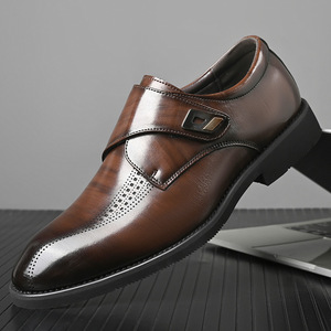 Chaussures habillées en cuir Monk Strap pour hommes, à bout pointu, avec fermeture auto-agrippante, respirantes, pour le bureau et la carrière, couleur unie, automne - Product Image 1