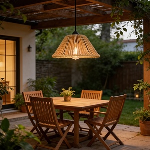 Lampada <span class=keywords><strong>a</strong></span> Sospensione in Rattan Intrecciato con Telecomando e Timer, Lampadario da Interno/Esterno <span class=keywords><strong>a</strong></span> <span class=keywords><strong>Batteria</strong></span> - Product Image 1