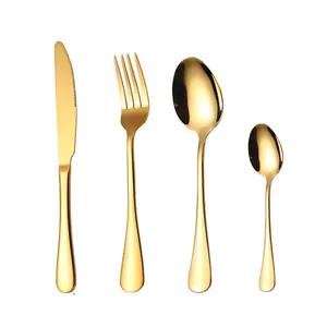 wholesale manufacturing modern wedding high quality shiny 1010 stainless steel gold spoon and fork cutlery set