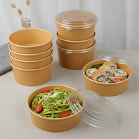 Bol en papier kraft biodégradable à paroi simple, jetable, étanche, pour soupe, à emporter, avec couvercle, pour salade, sandwich, logo personnalisé