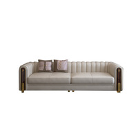 Luxuriöses Modernes Italienisches Kunstleder-Sofa-Set 4-Sitzer Gesteppt mit Schwammgold-Akzenten Wohnzimmermöbel für Villa und Hotel