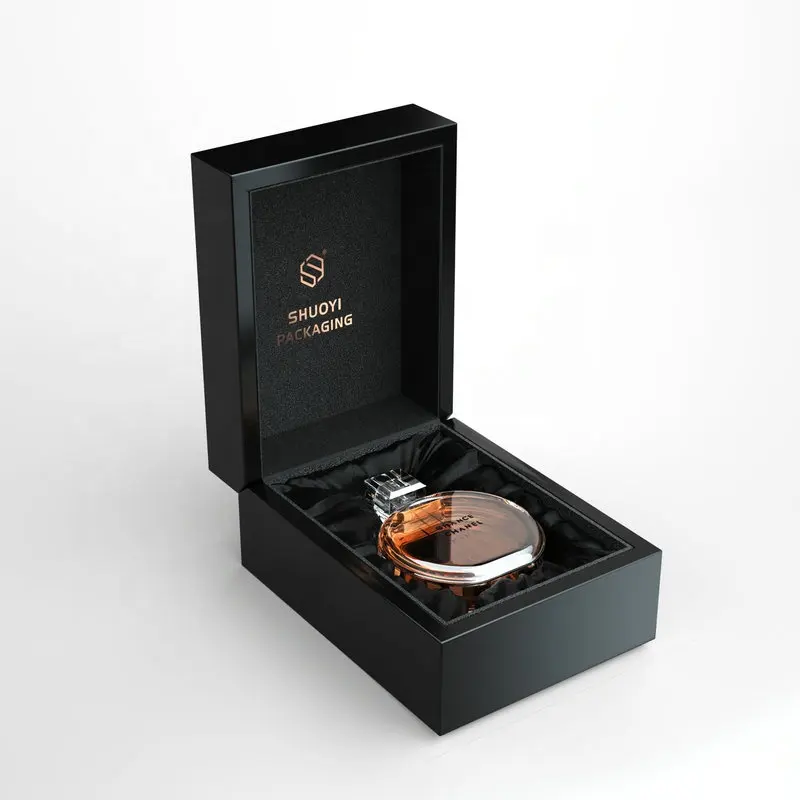 Asil ve zarif siyah yüksek parlak kutu piyano lak ahşap paketi parfüm özel ahşap parfüm kutusu