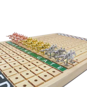 15 Inches Solid Wood With 11 Metal Horses With 2 Dice And 2 Cards Finish Line Horse Racing Game Horse Race Board