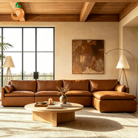 Canapé de salon moderne de luxe en cuir, modulaire, avec accoudoirs inclinables, coussins moelleux et doux, éco-responsable, personnalisable pour villa et appartement