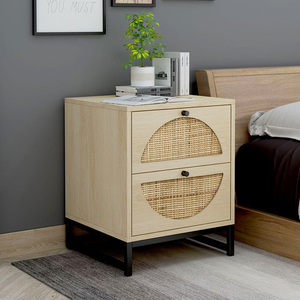 Modern Luxury Small Rattan <strong>Bedside</strong> Tables Wooden Nightstand <strong>Organiser</strong> with Drawer for Bedroom or Hotel for Living Room Use - Product Image 2