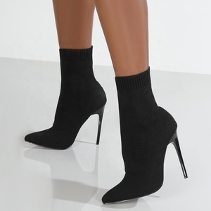 <b>Spring</b> Autumn Fashion Breathable Knitting Ankle <b>Boots</b> Stiletto Thin Heel Short <b>Boots</b> Slip-on Simple Sock <b>Boots</b> Big Size 43 - Product Image 3